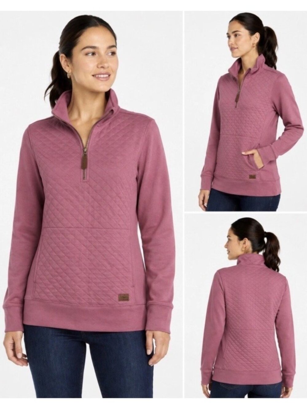 L.L.Bean Women’s Quilted Quarter Zip Pullover Sweatshirt Dusty Rose Size M Tall